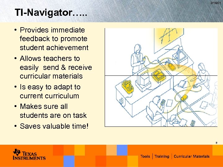2/14/01 TI-Navigator…. . • Provides immediate feedback to promote student achievement • Allows teachers