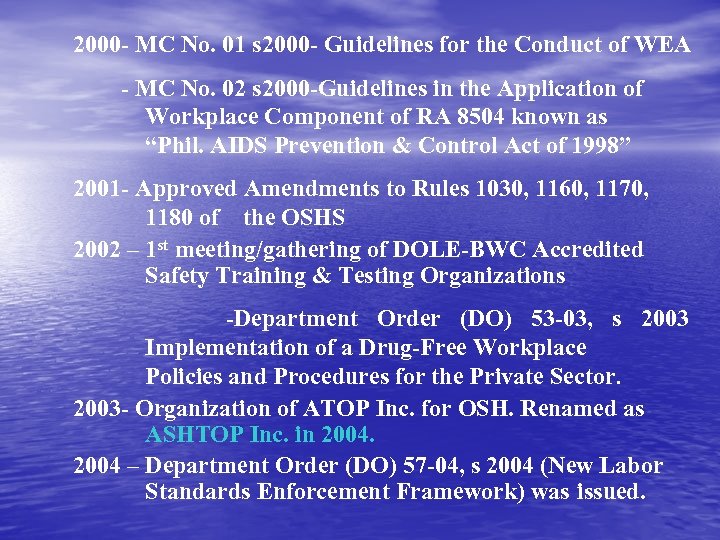 2000 - MC No. 01 s 2000 - Guidelines for the Conduct of WEA