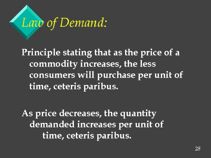 Law of Demand: Principle stating that as the price of a commodity increases, the