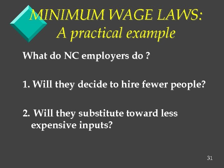 MINIMUM WAGE LAWS: A practical example What do NC employers do ? 1. Will