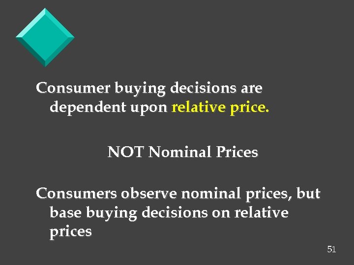 Consumer buying decisions are dependent upon relative price. NOT Nominal Prices Consumers observe nominal