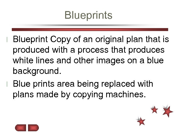 Blueprints Blueprint Copy of an original plan that is produced with a process that