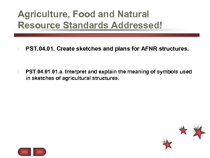 Agriculture, Food and Natural Resource Standards Addressed! l PST. 04. 01. Create sketches and