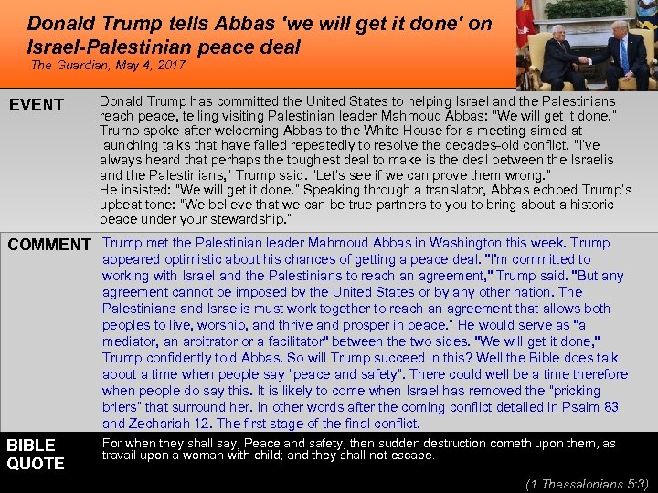 Donald Trump tells Abbas 'we will get it done' on Israel-Palestinian peace deal The