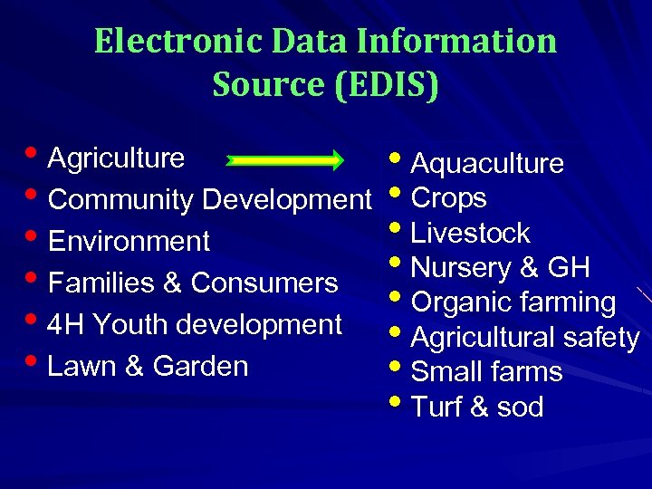 Electronic Data Information Source (EDIS) • Agriculture • Community Development • Environment • Families