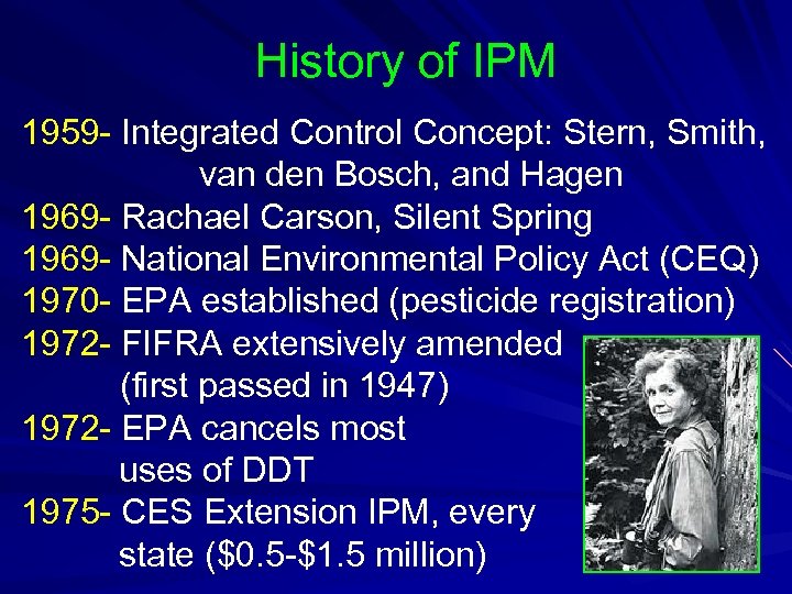 History of IPM 1959 - Integrated Control Concept: Stern, Smith, van den Bosch, and