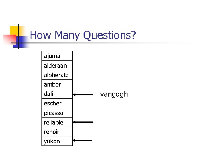 How Many Questions? ajuma alderaan alpheratz amber dali escher picasso reliable renoir yukon vangogh