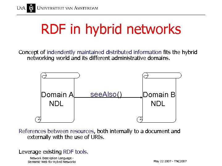 RDF in hybrid networks Concept of indendently maintained distributed information fits the hybrid networking