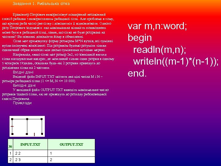 Завдання 1. Рибальська сітка Браконьєр Петрович використовує поширений незаконний спосіб рибалки з використанням рибацької