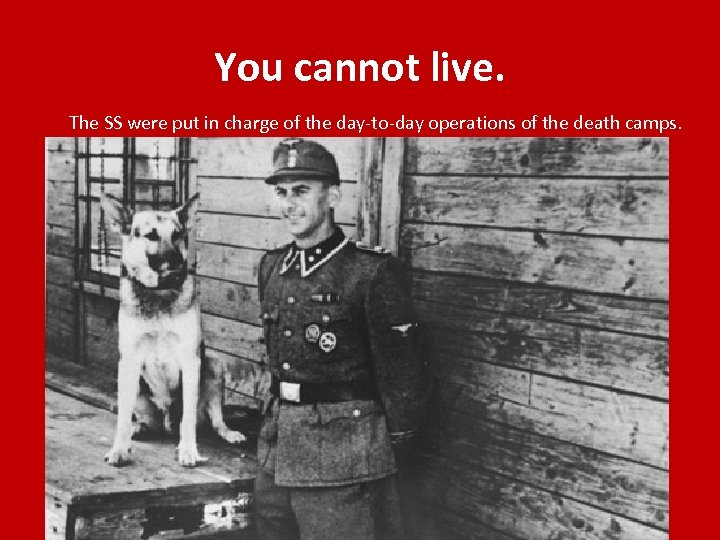You cannot live. The SS were put in charge of the day-to-day operations of