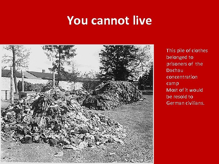 You cannot live This pile of clothes belonged to prisoners of the Dachau concentration
