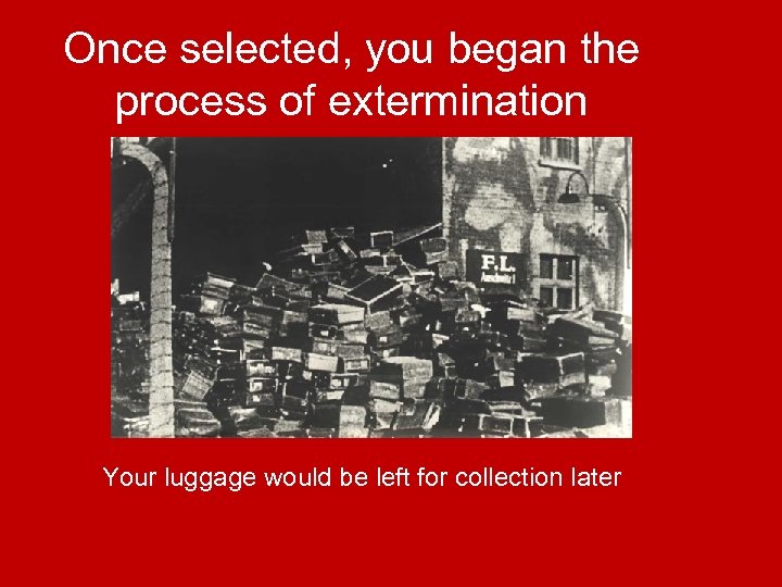 Once selected, you began the process of extermination Your luggage would be left for