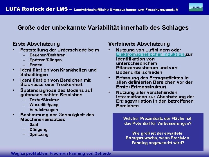 LUFA Rostock der LMS – Landwirtschaftliche Untersuchungs- und Forschungsanstalt Große oder unbekannte Variabilität innerhalb