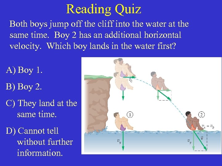 Reading Quiz Both boys jump off the cliff into the water at the same