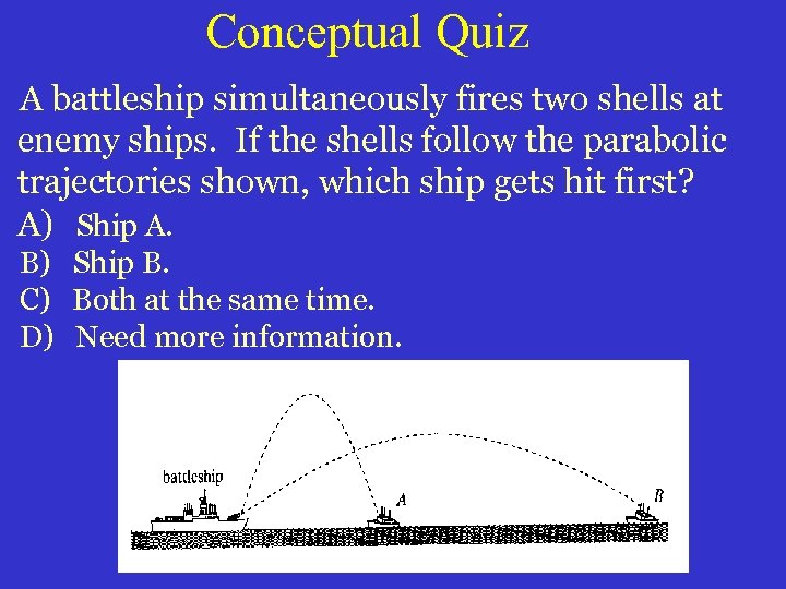 Conceptual Quiz A battleship simultaneously fires two shells at enemy ships. If the shells