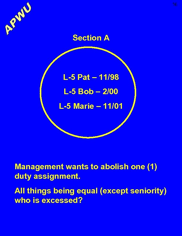 16 Section A L-5 Pat – 11/98 L-5 Bob – 2/00 L-5 Marie –