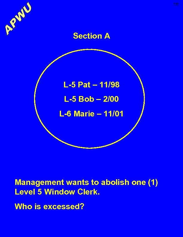 18 Section A L-5 Pat – 11/98 L-5 Bob – 2/00 L-6 Marie –