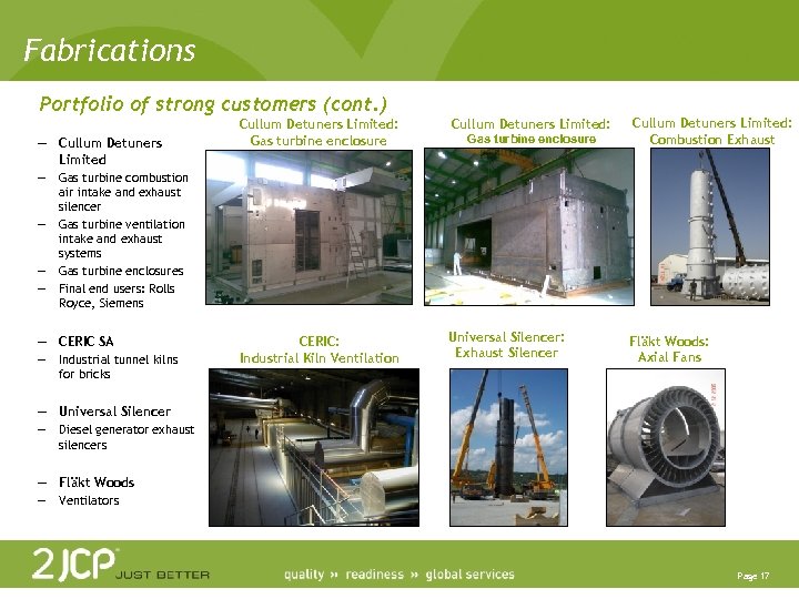 Fabrications Portfolio of strong customers (cont. ) — Cullum Detuners Limited — — Cullum