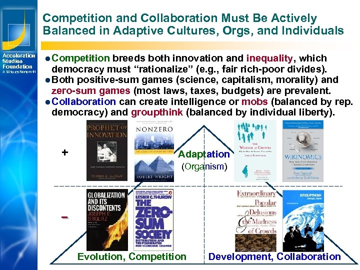 Competition and Collaboration Must Be Actively Balanced in Adaptive Cultures, Orgs, and Individuals Acceleration
