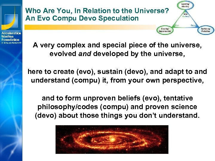 Who Are You, In Relation to the Universe? An Evo Compu Devo Speculation Acceleration