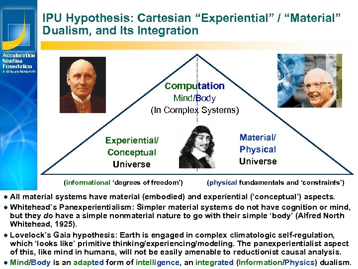 IPU Hypothesis: Cartesian “Experiential” / “Material” Dualism, and Its Integration Acceleration Studies Foundation A