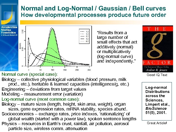 Normal and Log-Normal / Gaussian / Bell curves How developmental processes produce future order