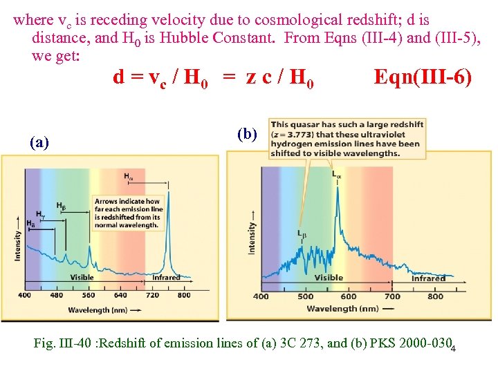 where vc is receding velocity due to cosmological redshift; d is distance, and H