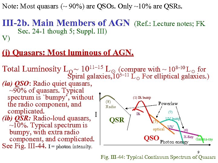 Note: Most quasars (~ 90%) are QSOs. Only ~10% are QSRs. III-2 b. Main