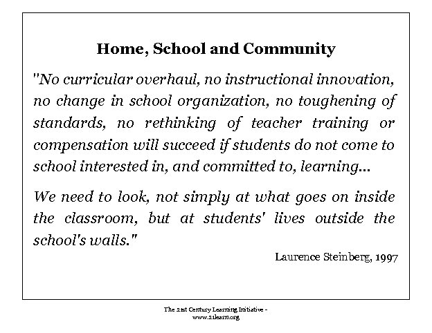 Home, School and Community "No curricular overhaul, no instructional innovation, no change in school
