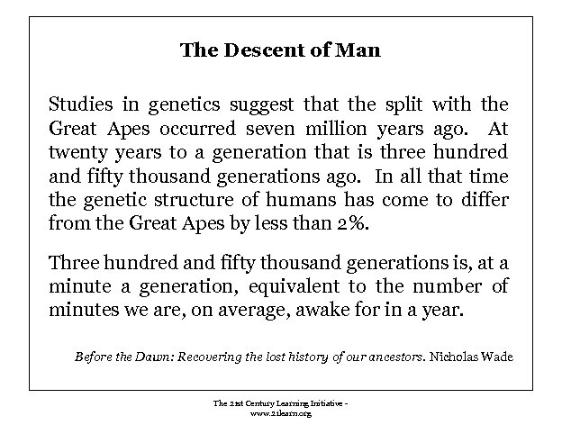The Descent of Man Studies in genetics suggest that the split with the Great
