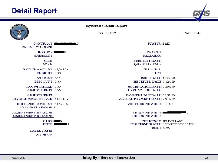 Detail Report August 2010 Integrity - Service - Innovation 22 
