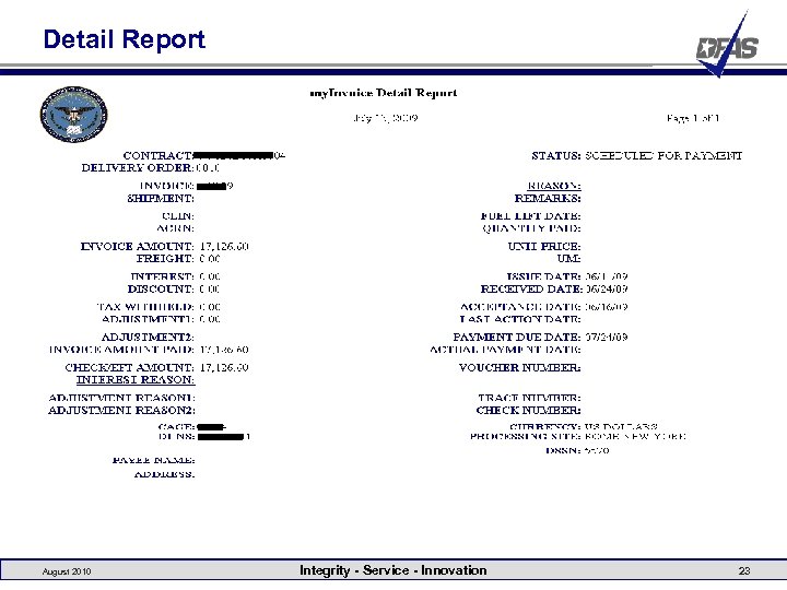 Detail Report August 2010 Integrity - Service - Innovation 23 