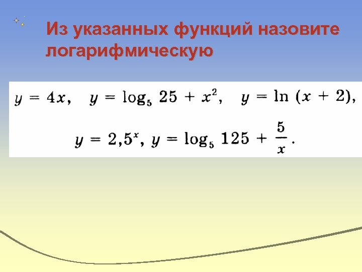 Из указанных функций назовите логарифмическую 