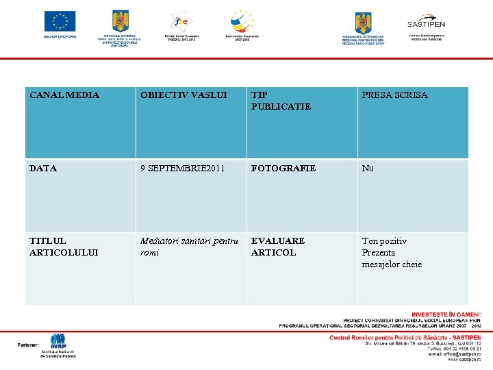 CANAL MEDIA OBIECTIV VASLUI TIP PUBLICATIE PRESA SCRISA DATA 9 SEPTEMBRIE 2011 FOTOGRAFIE Nu