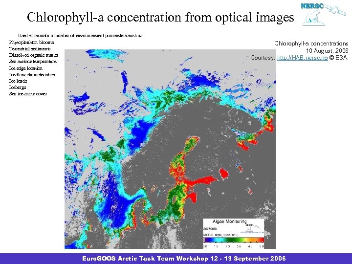 Chlorophyll-a concentration from optical images Used to monitor a number of environmental parameters such
