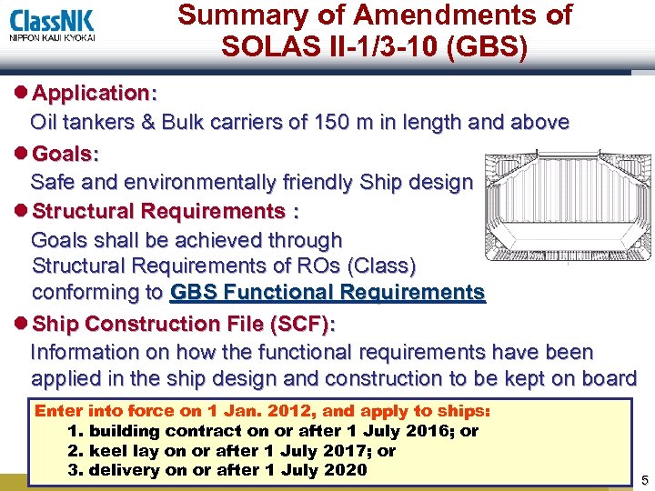 Summary of Amendments of SOLAS II-1/3 -10 (GBS) l Application: Oil tankers & Bulk