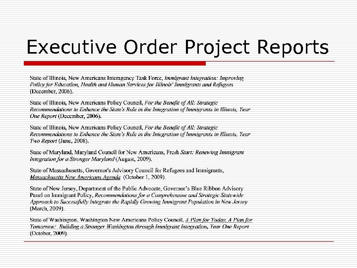 Executive Order Project Reports 