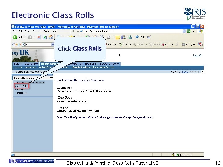 Electronic Class Rolls Click Class Rolls Displaying & Printing Class Rolls Tutorial v 2