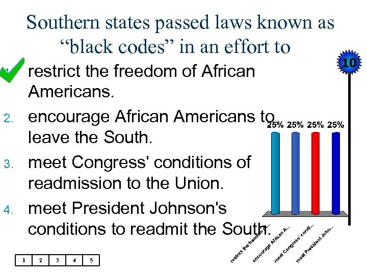 Southern states passed laws known as “black codes” in an effort to restrict the