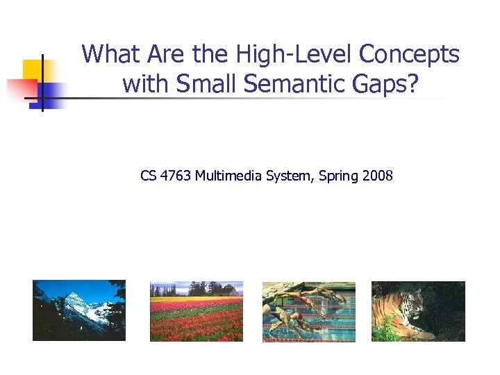 What Are the High-Level Concepts with Small Semantic Gaps? CS 4763 Multimedia System, Spring