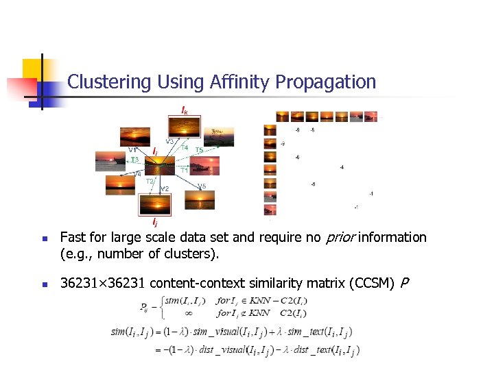 Clustering Using Affinity Propagation n n Fast for large scale data set and require