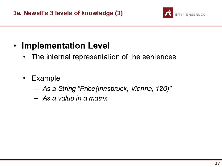 3 a. Newell’s 3 levels of knowledge (3) • Implementation Level • The internal