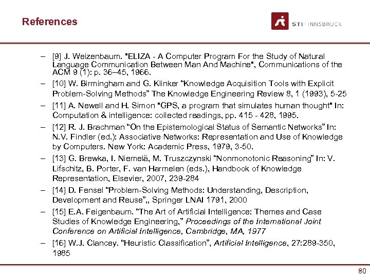 References – [9] J. Weizenbaum. 