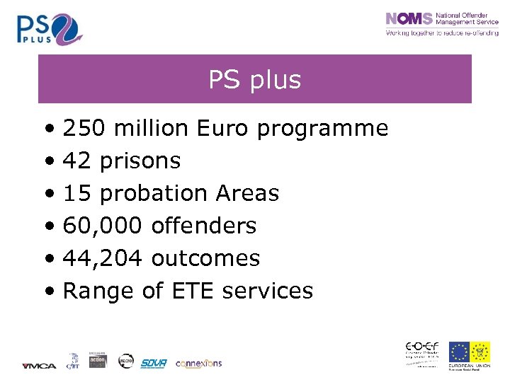 PS plus • 250 million Euro programme • 42 prisons • 15 probation Areas