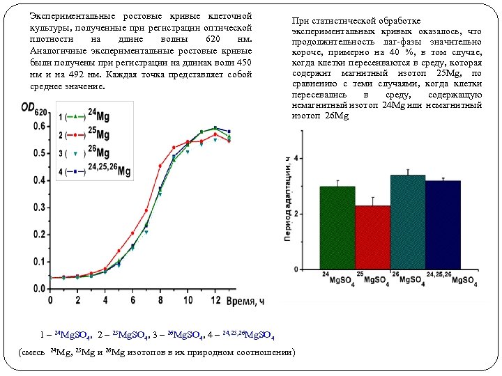 Экспериментальные ростовые кривые клеточной культуры, полученные при регистрации оптической плотности на длине волны 620