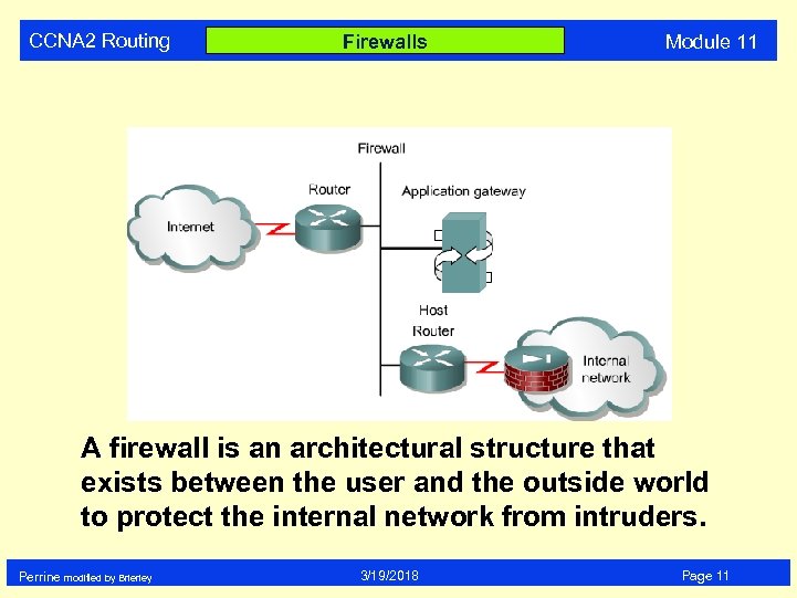 CCNA 2 Routing Firewalls Module 11 A firewall is an architectural structure that exists