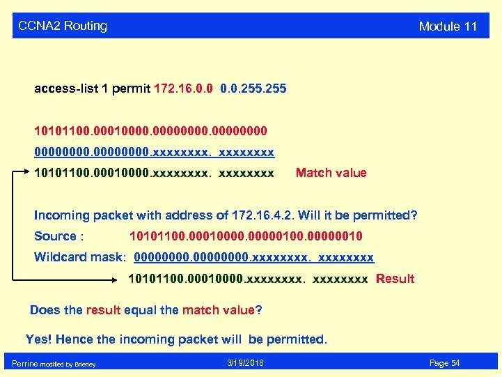 CCNA 2 Routing Module 11 access-list 1 permit 172. 16. 0. 0. 255 10101100.