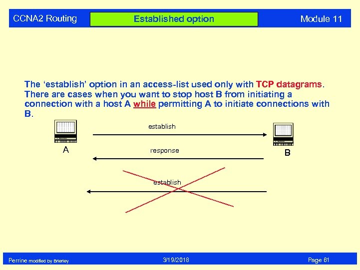 CCNA 2 Routing Module 11 Established option The ‘establish’ option in an access-list used