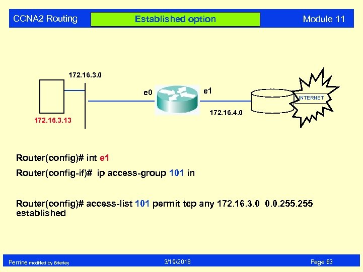 CCNA 2 Routing Established option Module 11 172. 16. 3. 0 e 1 e