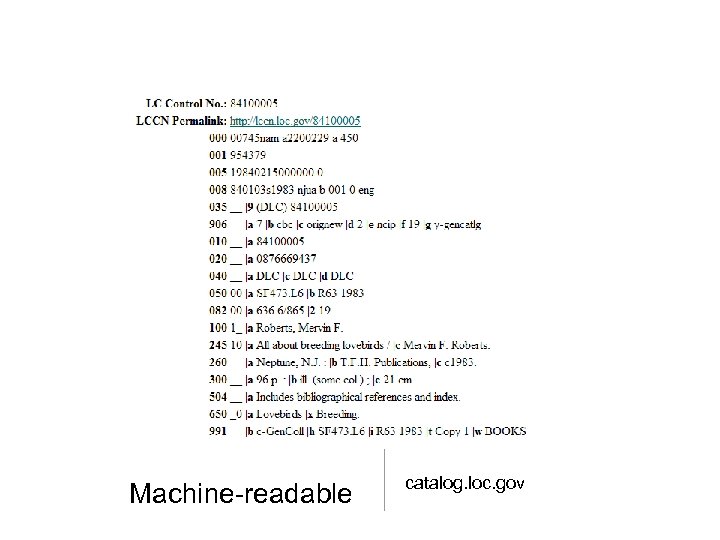 Machine-readable catalog. loc. gov 